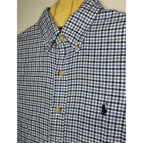 Ralph Lauren Classic Fit Blue Plaid Check Flannel Button Down Shirt Mens Medium - Picture 1 of 4